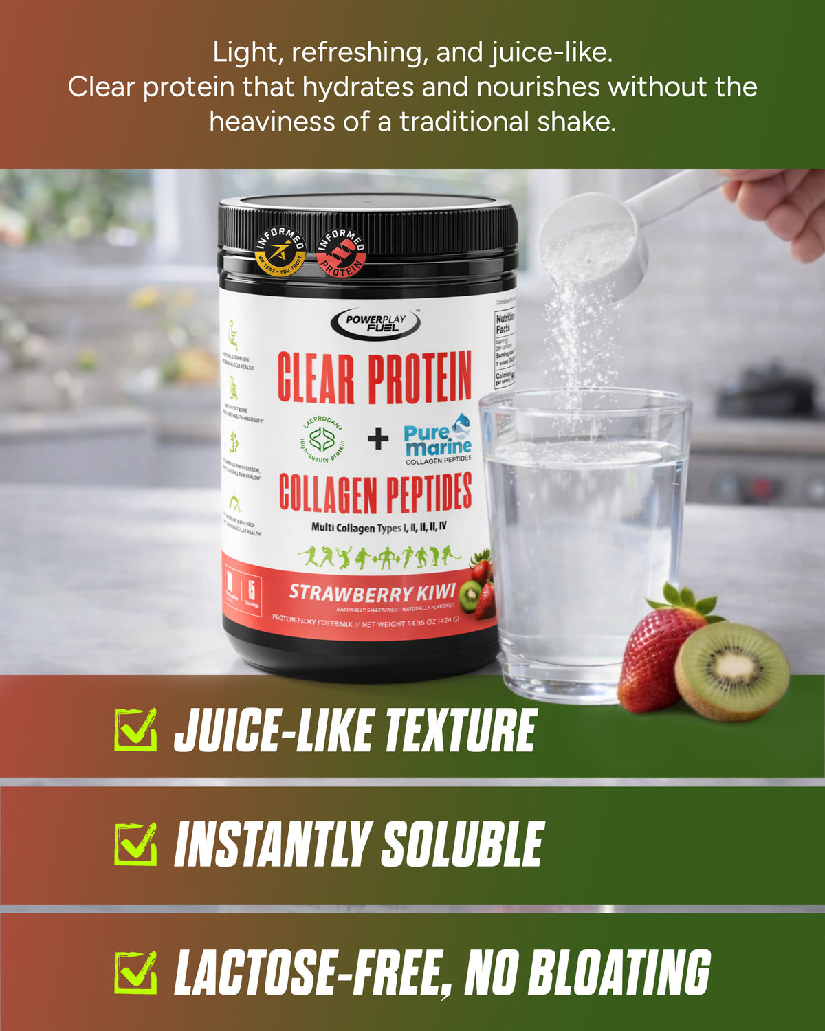 CLEAR PROTEIN + COLLAGEN PEPTIDES STRAWBERRY KIWI