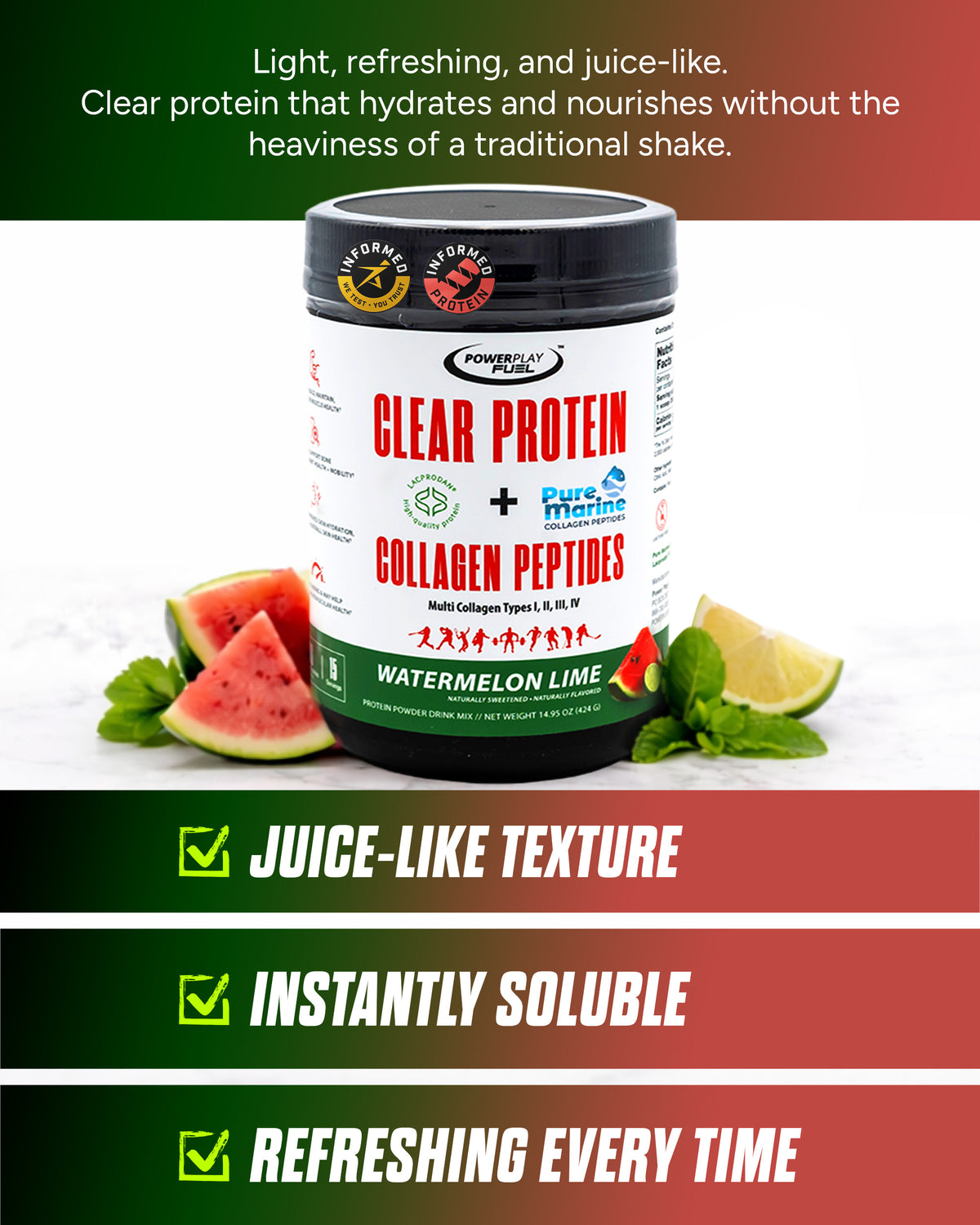 CLEAR PROTEIN + COLLAGEN PEPTIDES WATERMELON LIME